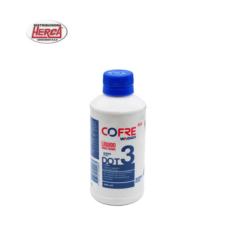 Wagner Líquido de Frenos DOT 3 en presentación de 240 cc. Ideal para autos y motos. Protege el sistema de frenos y asegura un frenado eficiente y seguro.